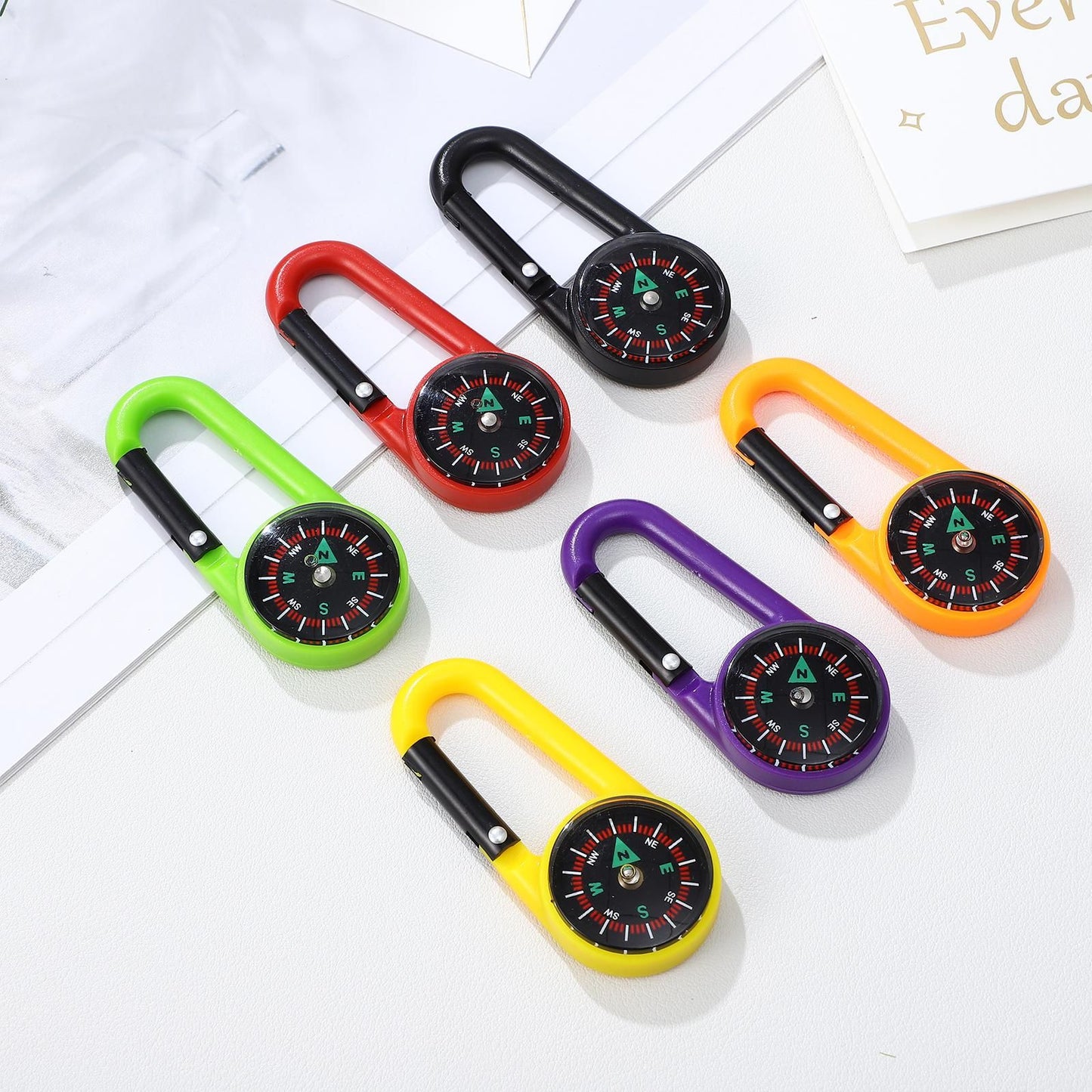 24 Pcs Compass Carabiners Clip-on Self Locking Keychains for Outdoor Hiking Camping