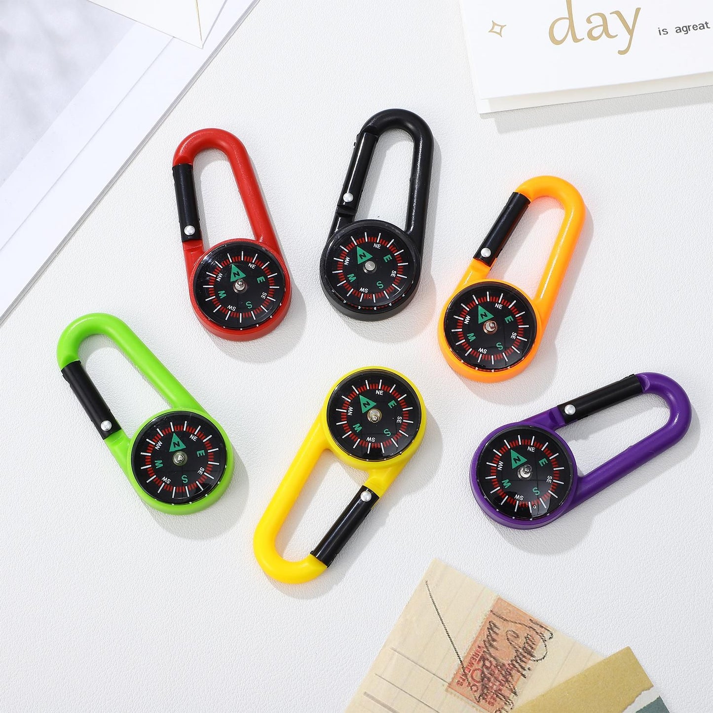 24 Pcs Compass Carabiners Clip-on Self Locking Keychains for Outdoor Hiking Camping
