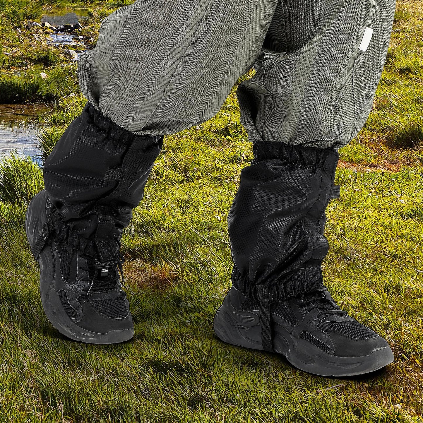 1 Pair Snow Gaiters Lightweight Waterproof Ankle Gaiters for Outdoor Hiking Walking Climbing (Black)