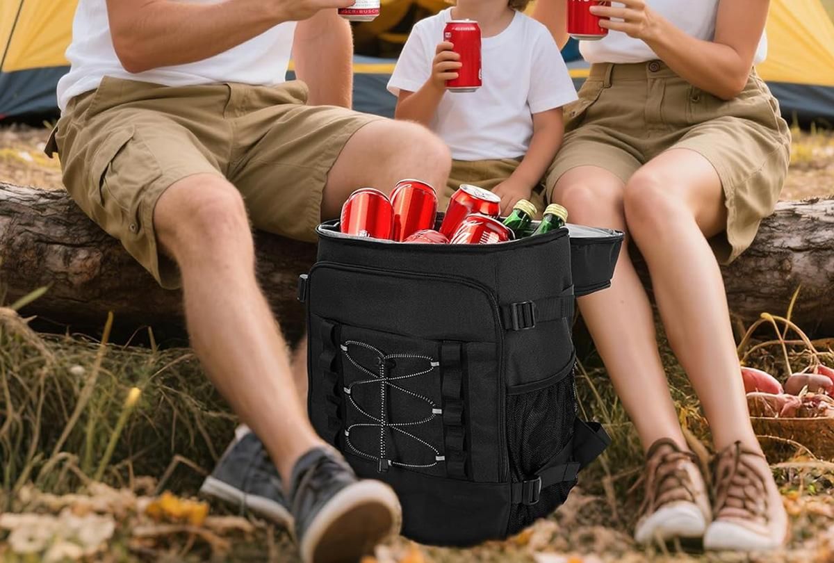 25L Insulated Cooler Backpack Freshness Preservation Backpack For Beach Travel - Black