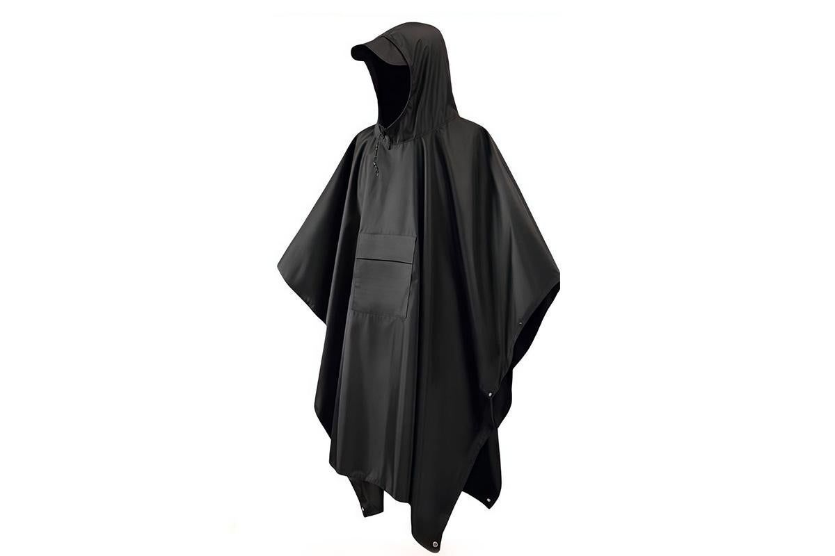 3 in 1 Portable Rain Poncho Waterproof Lightweight Emergency Raincoat with Pocket - Black