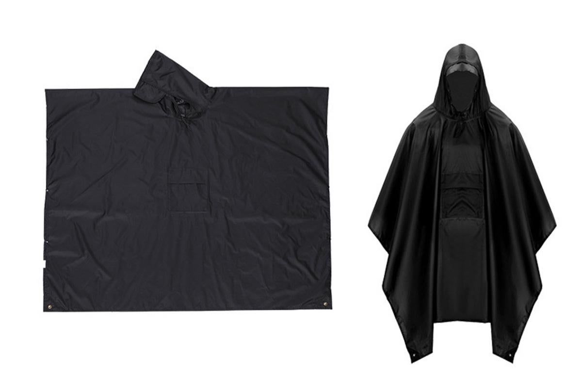 3 in 1 Portable Rain Poncho Waterproof Lightweight Emergency Raincoat with Pocket - Black