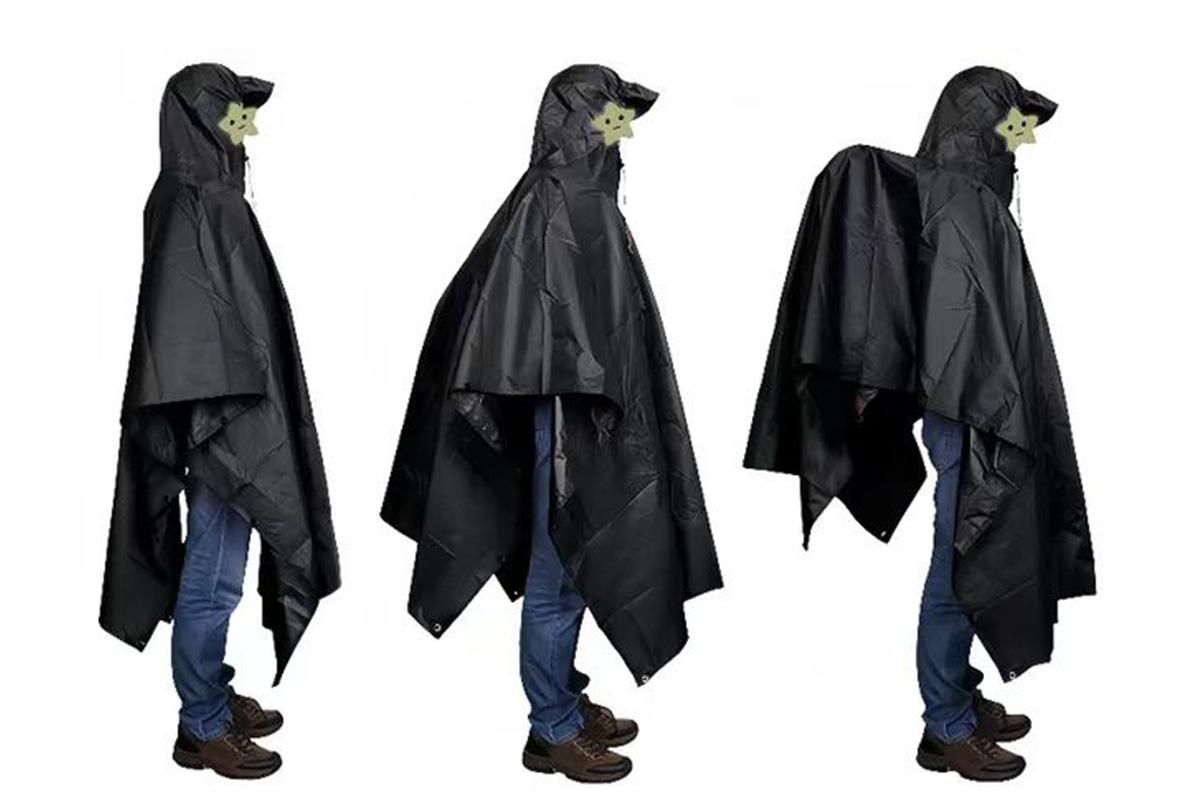 3 in 1 Portable Rain Poncho Waterproof Lightweight Emergency Raincoat with Pocket - Black