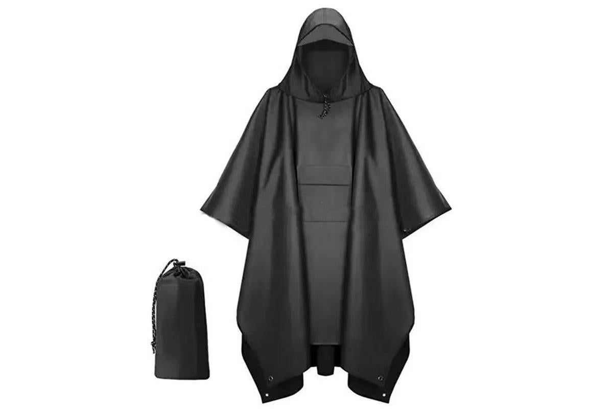 3 in 1 Portable Rain Poncho Waterproof Lightweight Emergency Raincoat with Pocket - Black