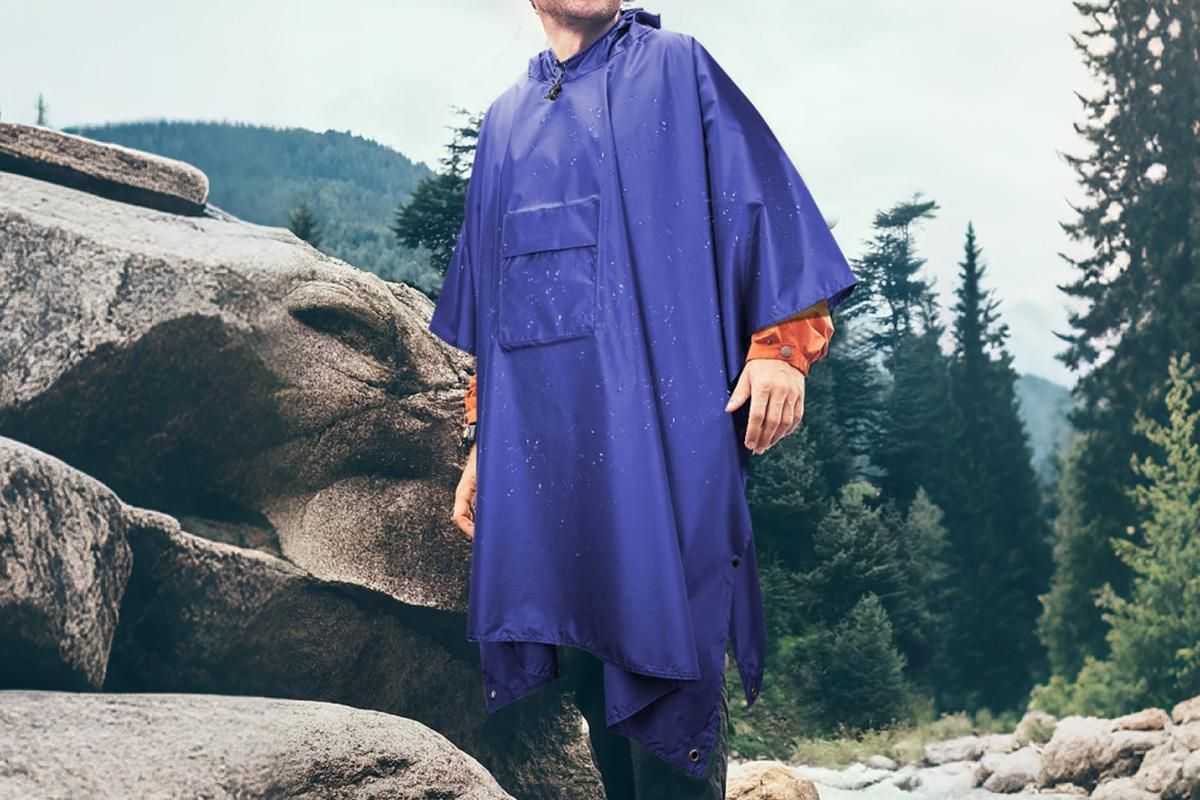3 in 1 Portable Rain Poncho Waterproof Lightweight Emergency Raincoat with Pocket - Blue