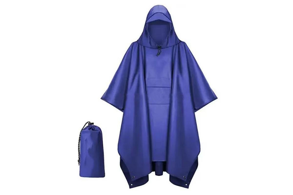 3 in 1 Portable Rain Poncho Waterproof Lightweight Emergency Raincoat with Pocket - Blue