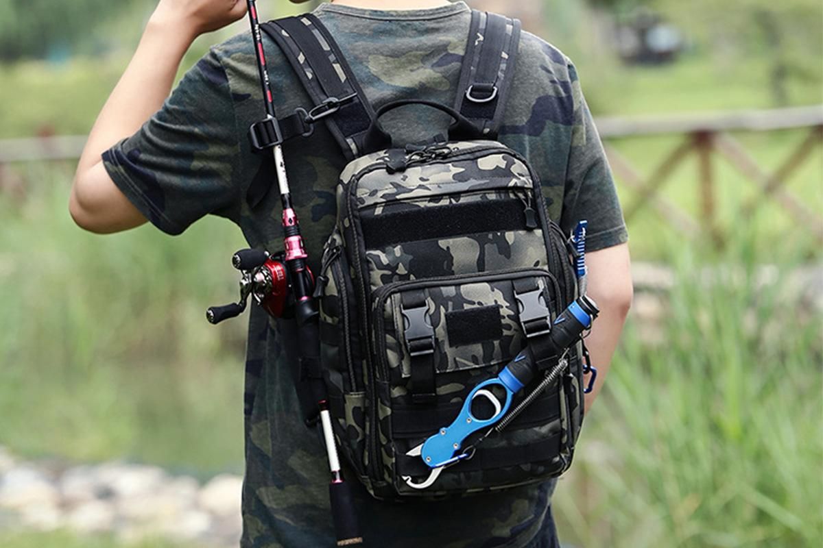 Fishing Tackle Backpack With Rod Holder Outdoor Shoulder Fishing Gear Bags - Green