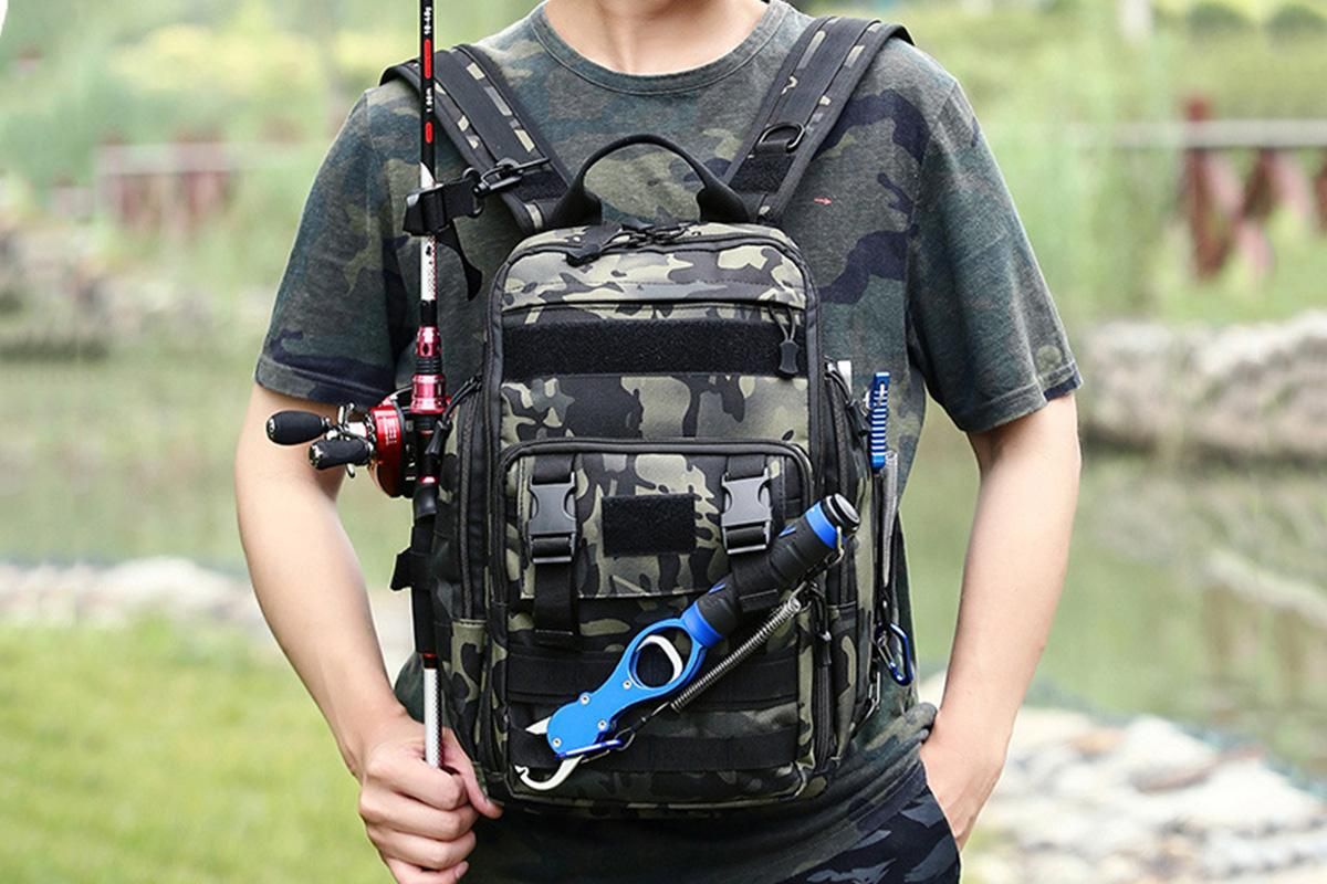 Fishing Tackle Backpack With Rod Holder Outdoor Shoulder Fishing Gear Bags - Green