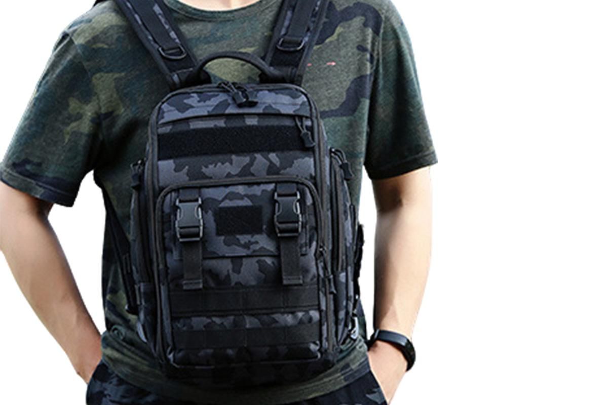 Fishing Tackle Backpack With Rod Holder Outdoor Shoulder Fishing Gear Bags - Deep Blue