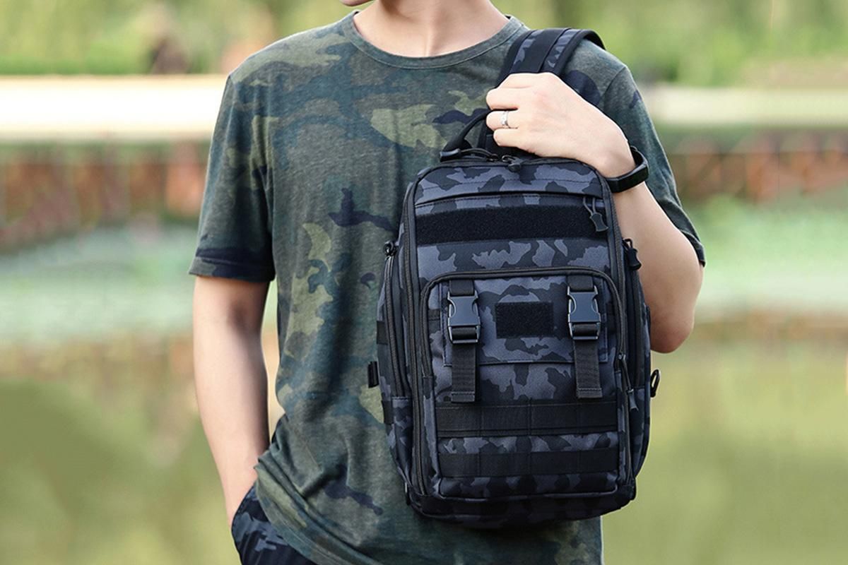 Fishing Tackle Backpack With Rod Holder Outdoor Shoulder Fishing Gear Bags - Deep Blue