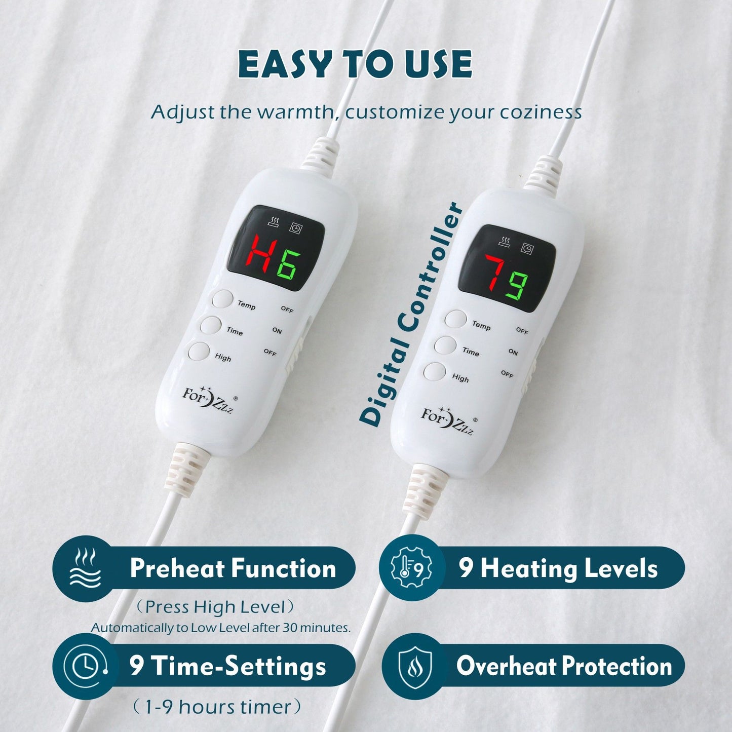 Electric Heated Mattress Pad Blanket with Dual Control & 9-Hour Auto Off & 9 Heat Settings, Preheat Functions, Overheat Protection, Machine Washable Fully Fitted Electric Sheet(King Single)