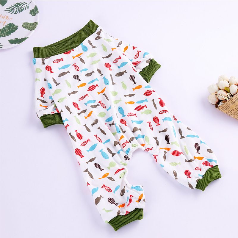 Haji Cotton Pet Four Legged Clothes Small fish Size: S; Neck (cm): 24-28; Bust (cm): 32-38; Back length (cm): 22-25; Recommended pet weight (kg): 2.5 - 4.5