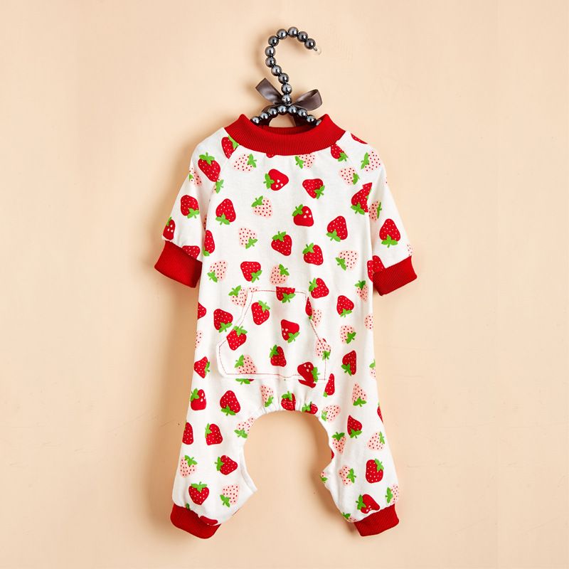 Haji Cotton Pet Four Legged Clothes Strawberry pajamas Size: L; Neck (cm): 32-38; Bust (cm): 44-50; Back length (cm): 31-35; Recommended pet weight (kg): 7.0 - 10.0
