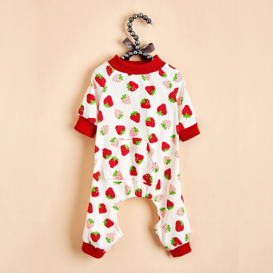 Haji Cotton Pet Four Legged Clothes Strawberry pajamas XL Size: XL; Neck (cm): 38-44; Bust (cm): 50-58; Back length (cm): 36-40; Recommended pet weight (kg): 10.0 - 15.0