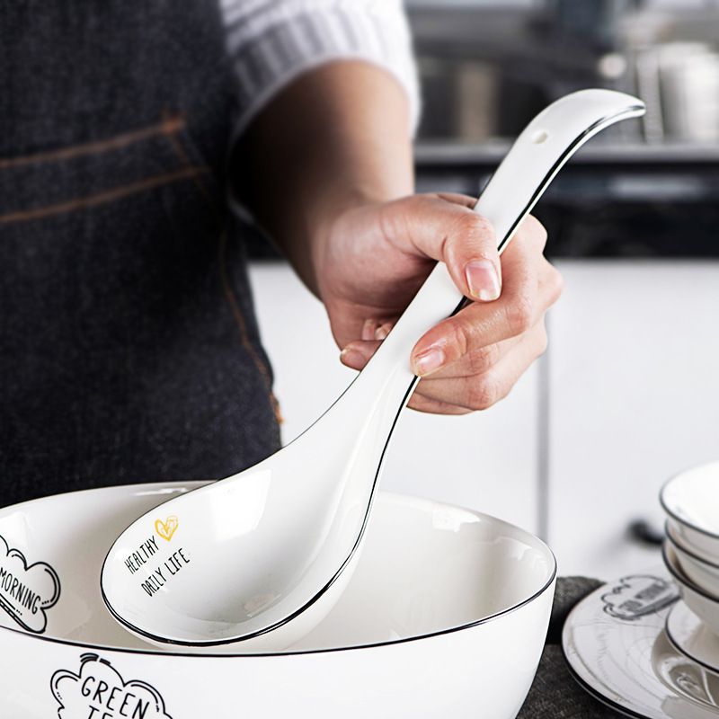 Ceramic Soup Spoon Yo Laifu Large White Black Frosted Large Soup Spoon