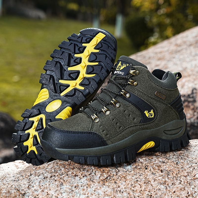 QIFENG Men Women Hiking Shoes High Top Breathable Dark green 42