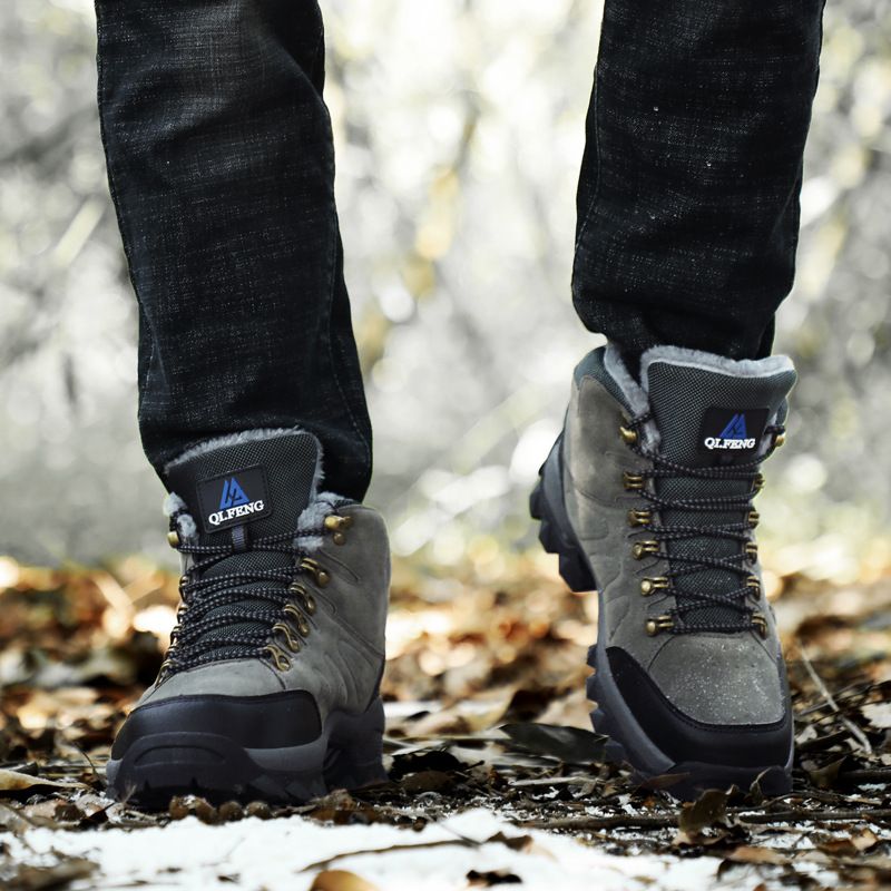 QIFENG Winter High-top Snow Boots Cotton Warm Leather brown cotton shoes 48
