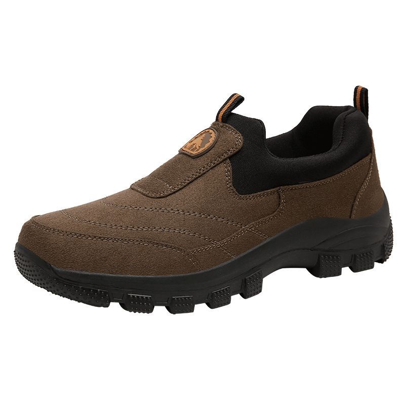 Men Slip On Hiking Shoes Waterproof Low Top Brown 46