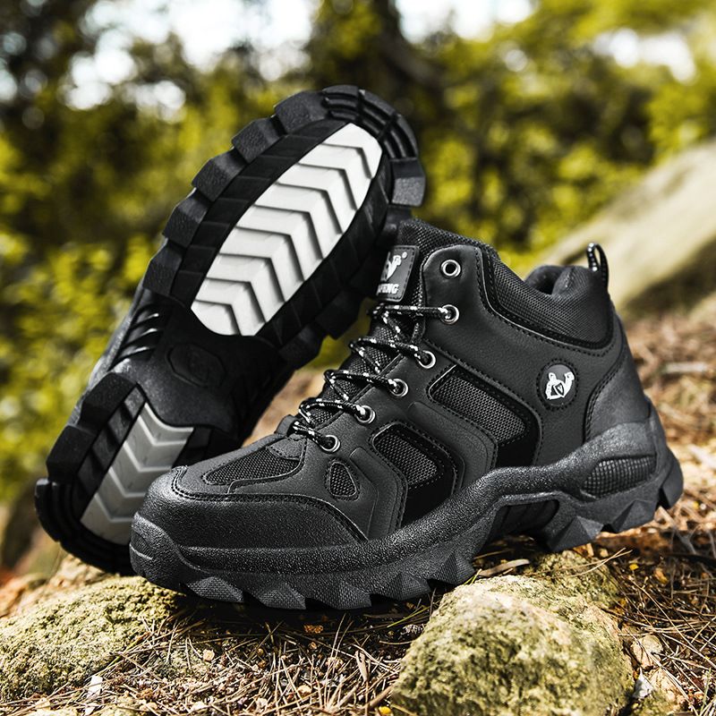 QIFENG Mens High Top Hiking Shoes Anti Slip Rubber Sole Black 39