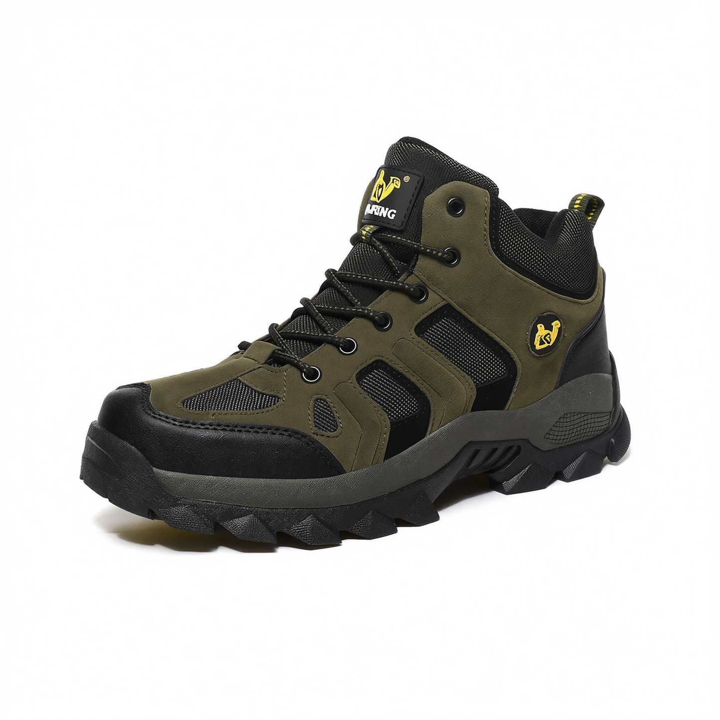 QIFENG Mens High Top Hiking Shoes Anti Slip Rubber Sole Brown 39