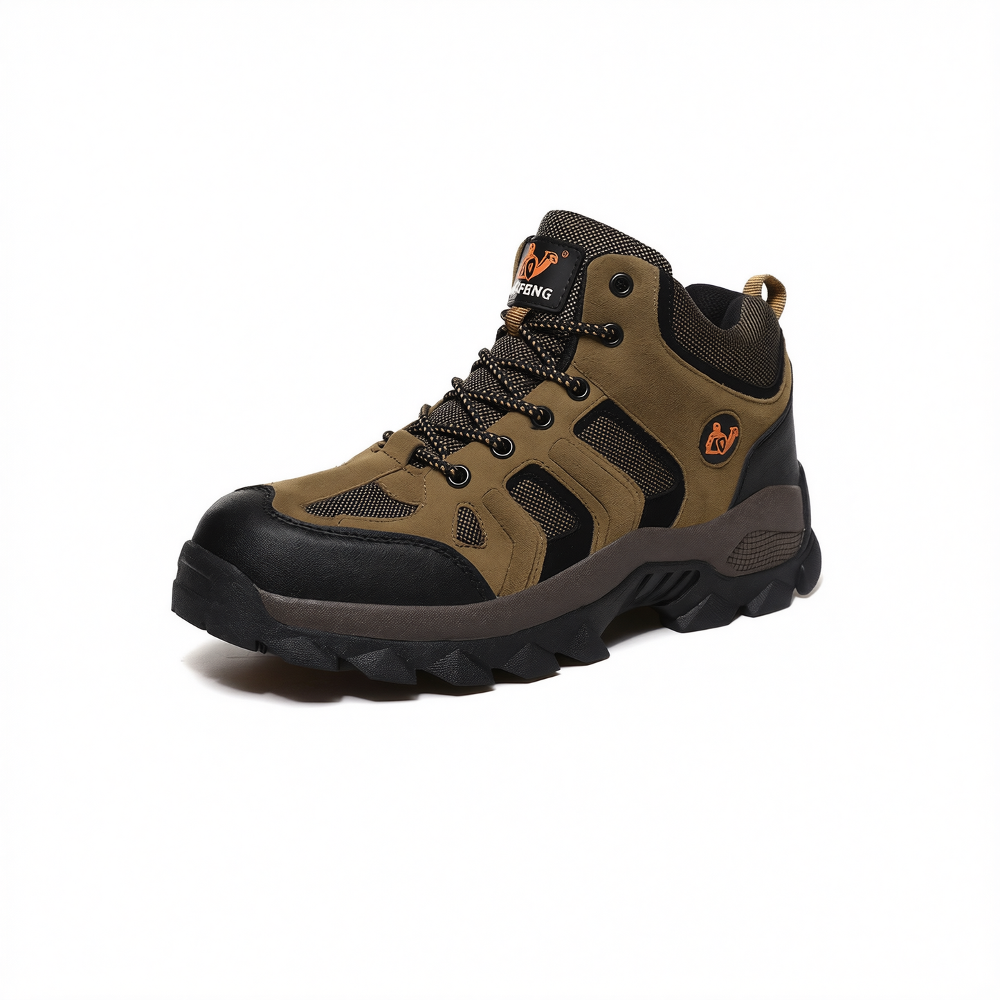 QIFENG Mens High Top Hiking Shoes Anti Slip Rubber Sole Brown 43