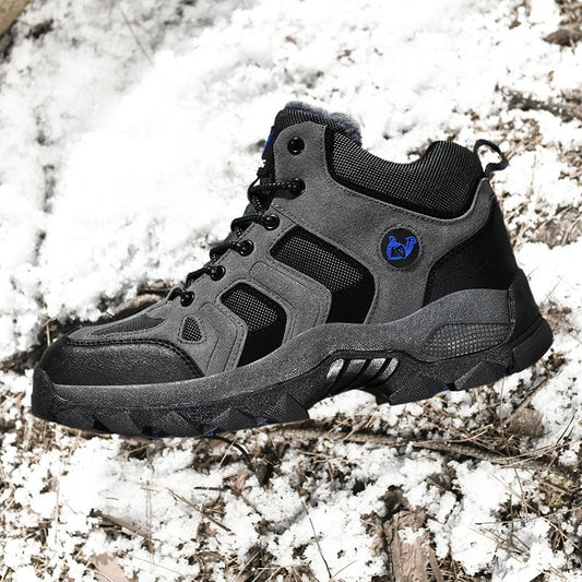 QIFENG Mens High Top Hiking Shoes Anti Slip Rubber Sole Gray Cotton 41