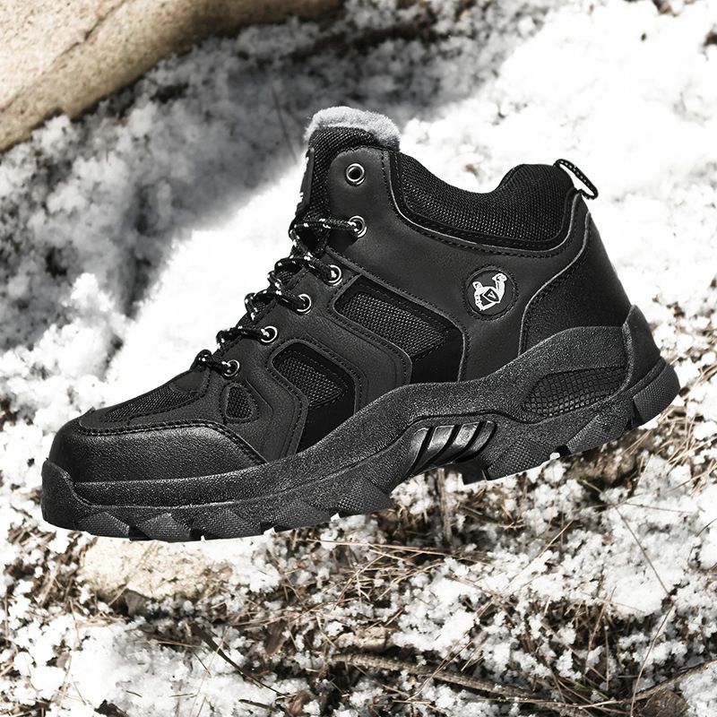 QIFENG Mens High Top Hiking Shoes Anti Slip Rubber Sole Black cotton 39