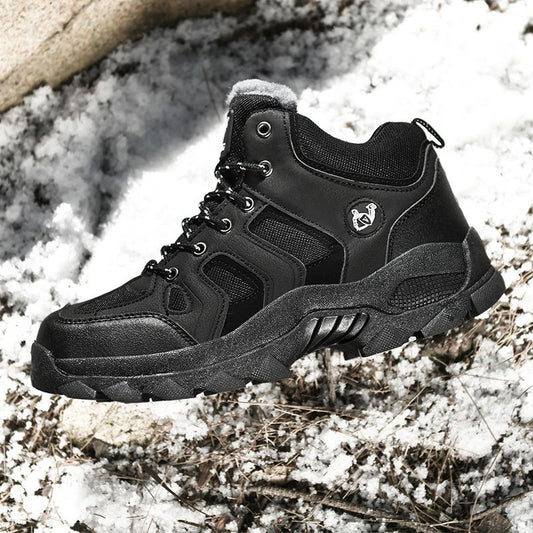 QIFENG Mens High Top Hiking Shoes Anti Slip Rubber Sole Black cotton 45