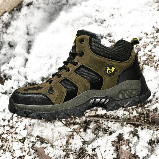 QIFENG Mens High Top Hiking Shoes Anti Slip Rubber Sole Army green cotton 44