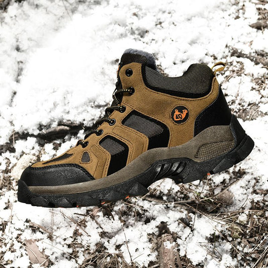QIFENG Mens High Top Hiking Shoes Anti Slip Rubber Sole Brown Cotton 47