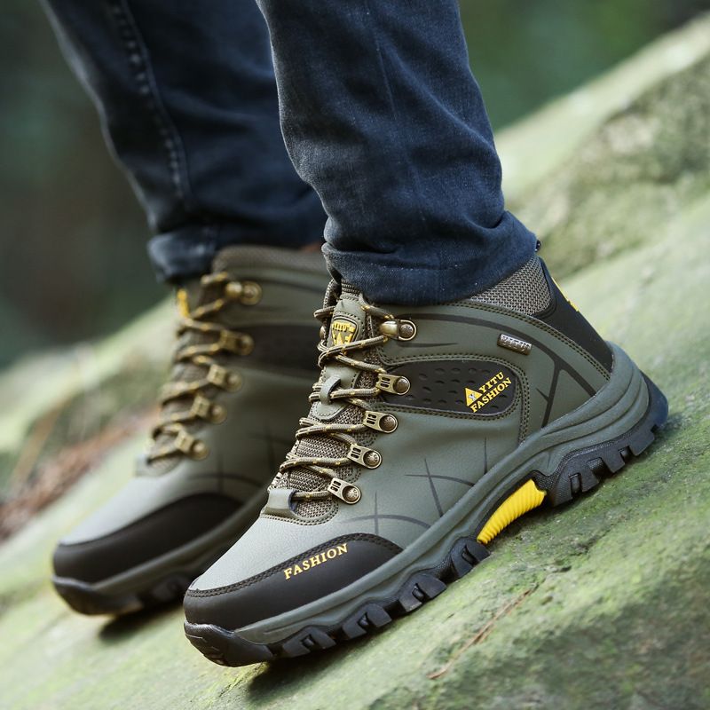 Men Hiking Shoes Waterproof High Top Size 47 8528 Khaki High-Top Cotton Shoes