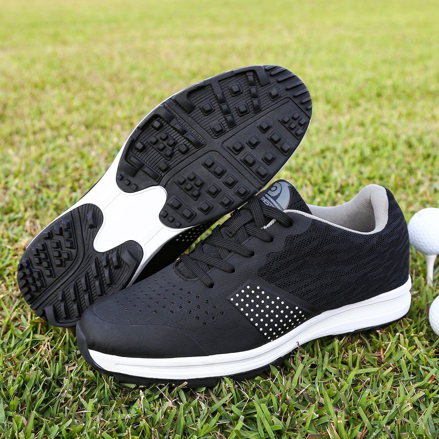 THESTRON Mens Golf Shoes Waterproof Non Slip Black US 11.5-EUR 47