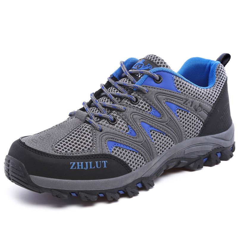 Qifeng Men Women Outdoor Breathable Hiking Shoes gray blue 43