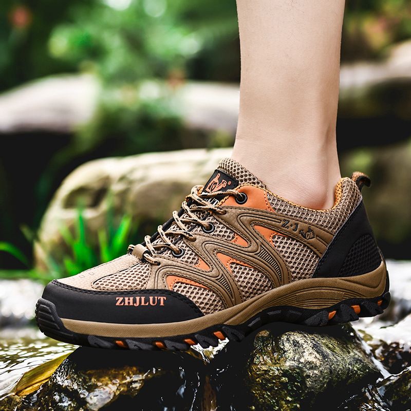 Qifeng Men Women Outdoor Breathable Hiking Shoes Khaki 41