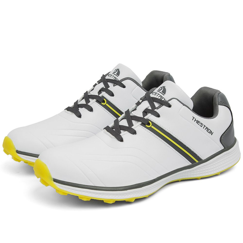 THESTRON Men's Waterproof Golf Shoes Microfiber Upper White US 12.5 (EUR 46.5)