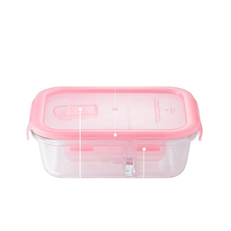 Scybe Heat Resistant Glass Lunch Box Microwave Safe Saipu rectangle is divided into 600ml white cover 0264-P1