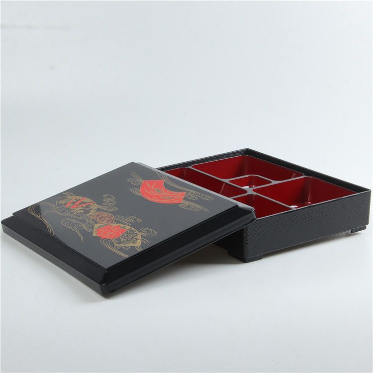 Yuhe Small Square Plastic Lunch Box 5 Compartment 27*21*6CM Small printed five-compartment room temperature lunch box