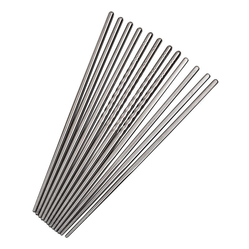Stainless Steel Chopsticks Wind Sand Crossing 5 Pairs 5 Double round light plate chopsticks