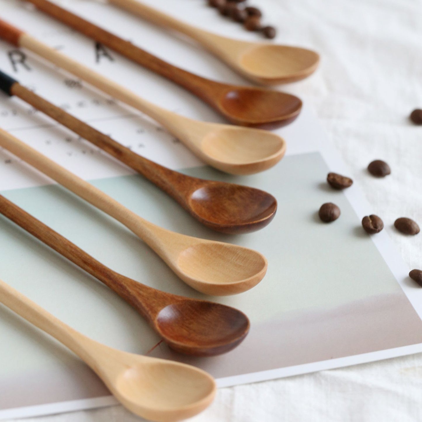 Super Art Wooden Spoon Logo Mixing Gift Round handle natural color wrapped brown line wooden spoon