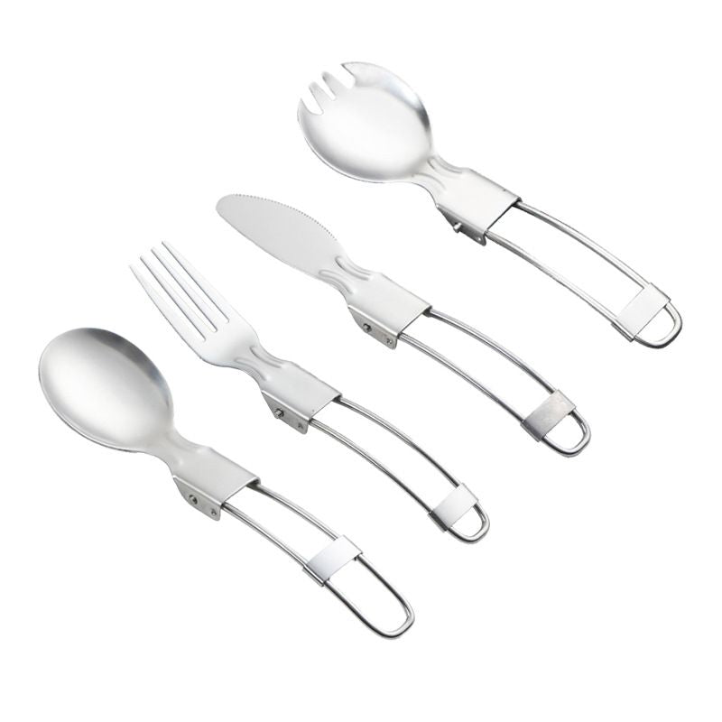 Silver island Folding Stainless Steel Cutlery Set Folding spoon, chopsticks, black bag suit