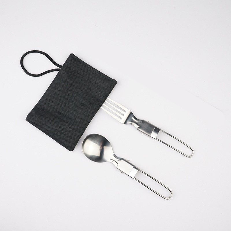 Silver island Folding Stainless Steel Cutlery Set Folding spoon, fork, black bag suit