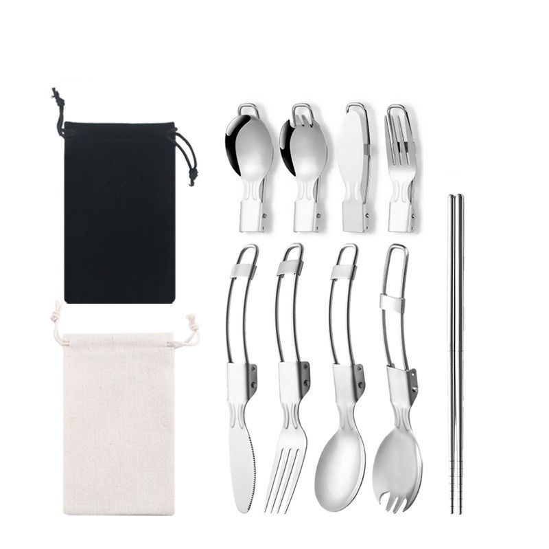 Silver island Folding Stainless Steel Cutlery Set red bag