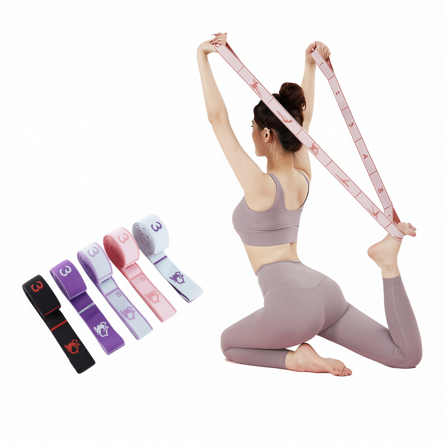 Resistance Band Yoga Fitness Digital Style Black and red-digital style [12 grids]
