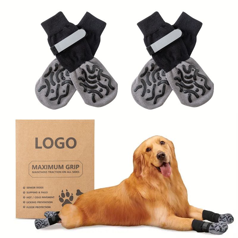 Cotton Dog Socks Striped Jacquard Pet Footwear Black caterpillar [premium storage bag] L large size 7.5*18cm [recommended within 15-20kg inches] [pack of four]