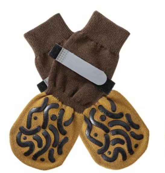 Cotton Dog Socks Striped Jacquard Pet Footwear Dark brown caterpillar [opp bag] M medium size 6.5*16cm [recommended within 10-15kg inches] [pack of four]
