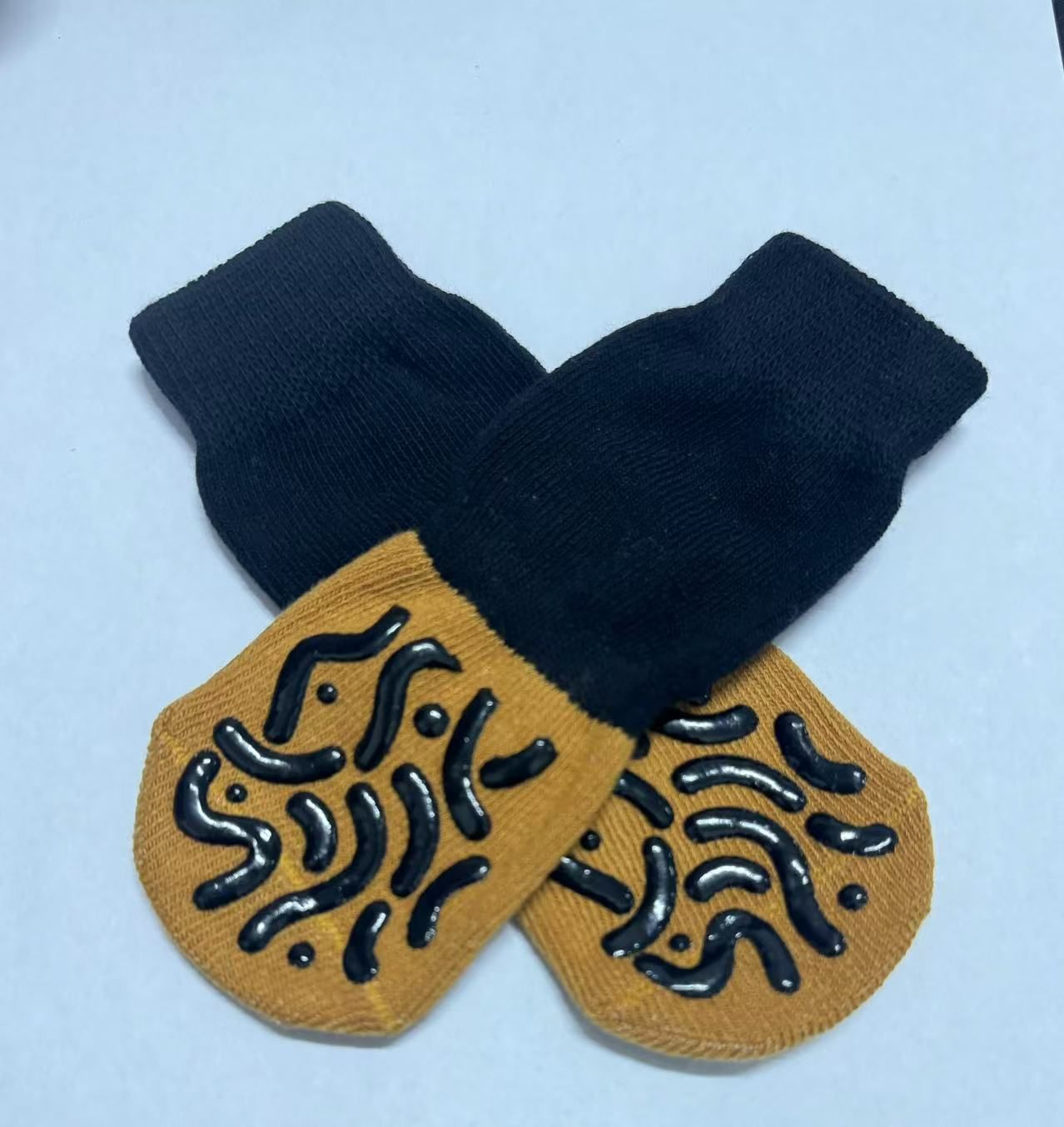 Cotton Dog Socks Striped Jacquard Pet Footwear Black + yellow caterpillar [premium storage bag] L large size 7.5*18cm [recommended within 15-20kg inches] [pack of four]