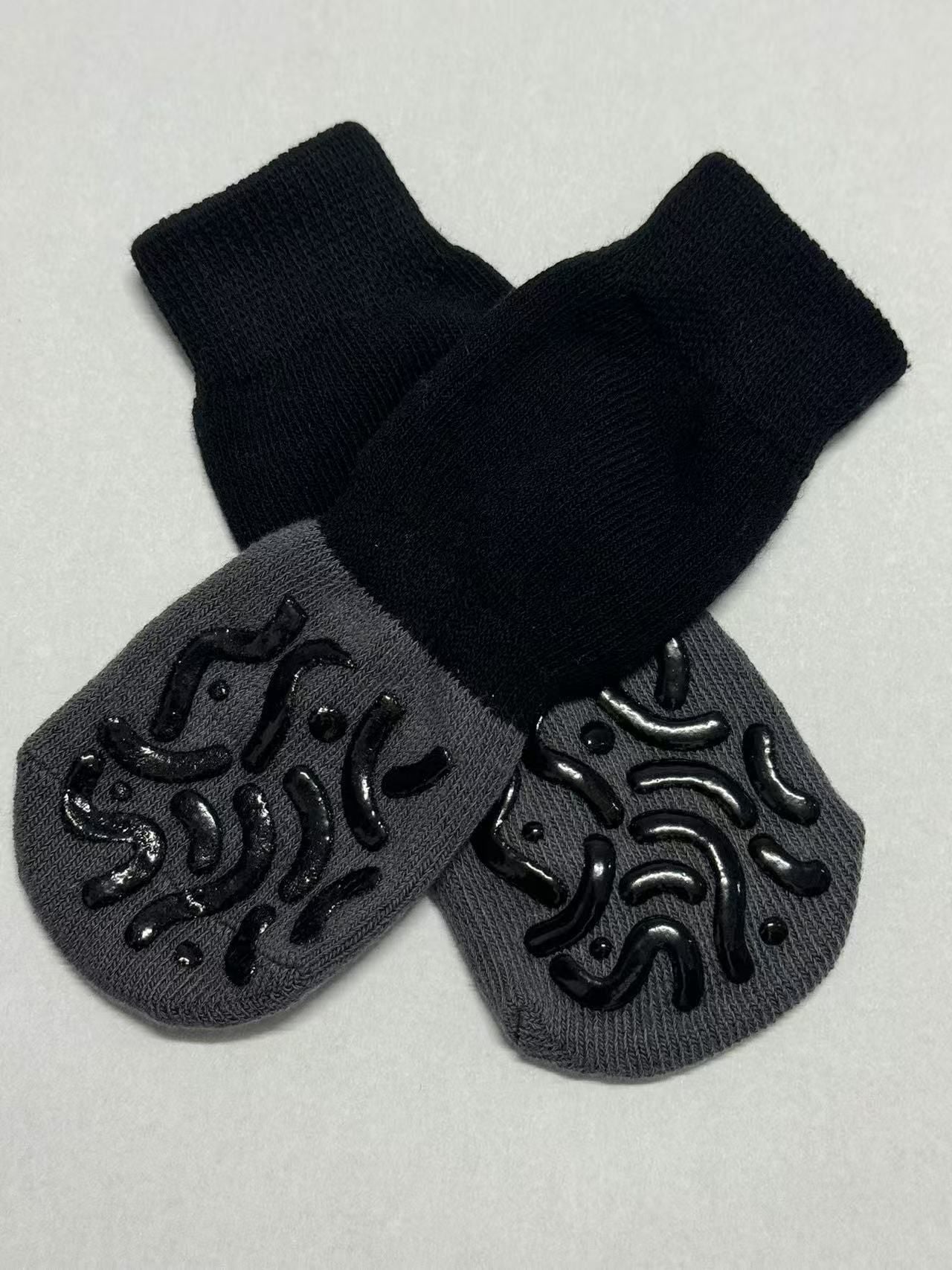 Cotton Dog Socks Striped Jacquard Pet Footwear Black + dark gray caterpillar [opp bag] S small size 5.5*14cm [recommended within 5-10kg inches] [pack of four]