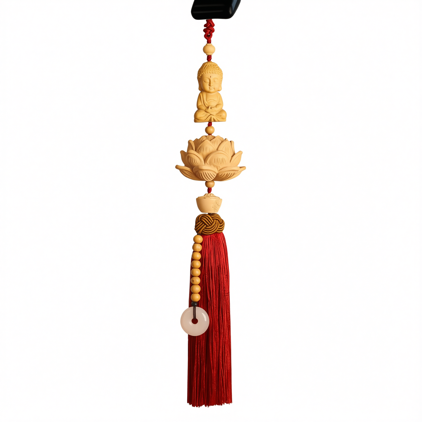 Tan hui Boxwood Lotus Car Hanging Ornament Little buddha [boxwood lotus] wine red tassel style [car hanging + exquisite gift box]
