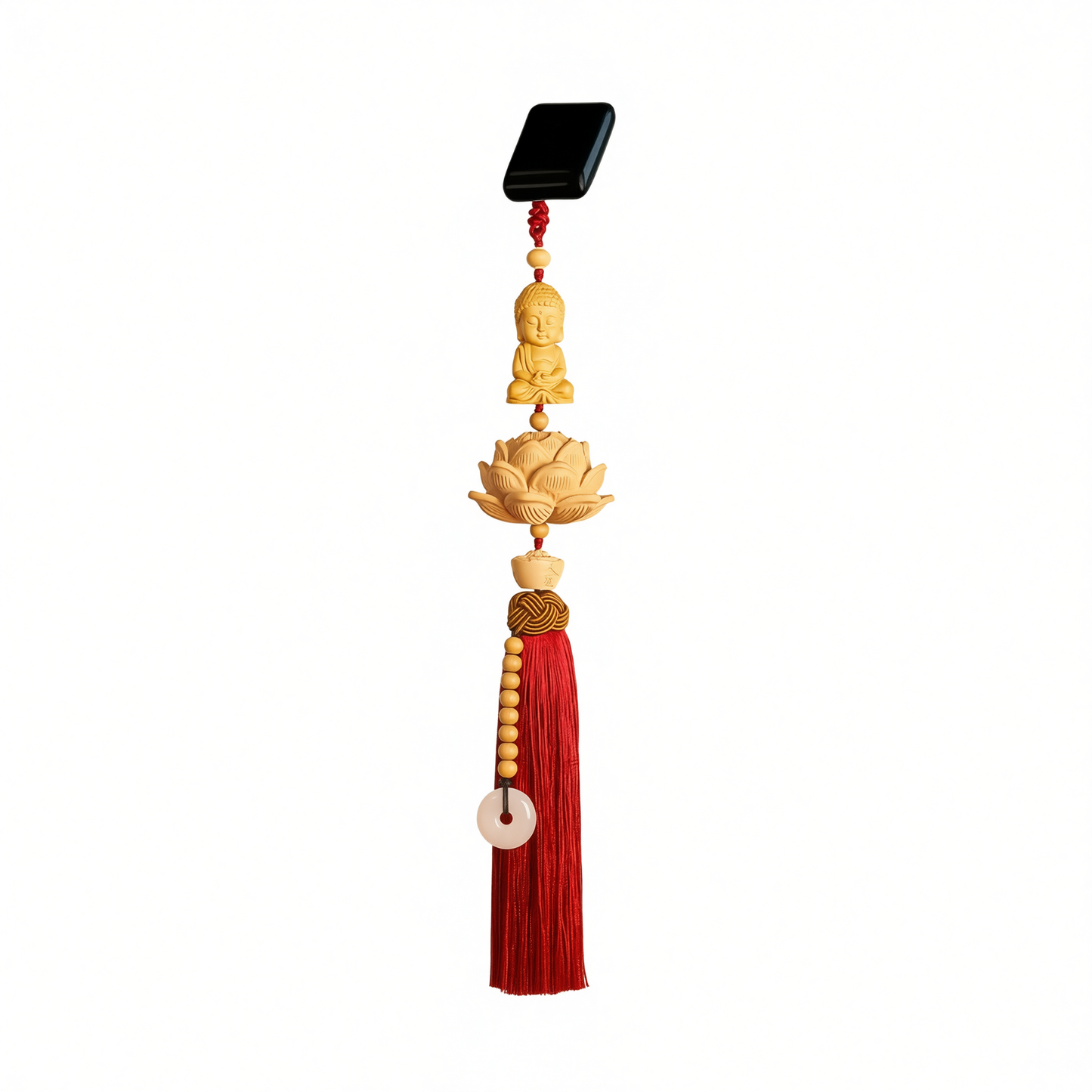 Tan hui Boxwood Lotus Car Hanging Ornament Little buddha [boxwood lotus] light yellow tassel style [car hanging + exquisite gift box]