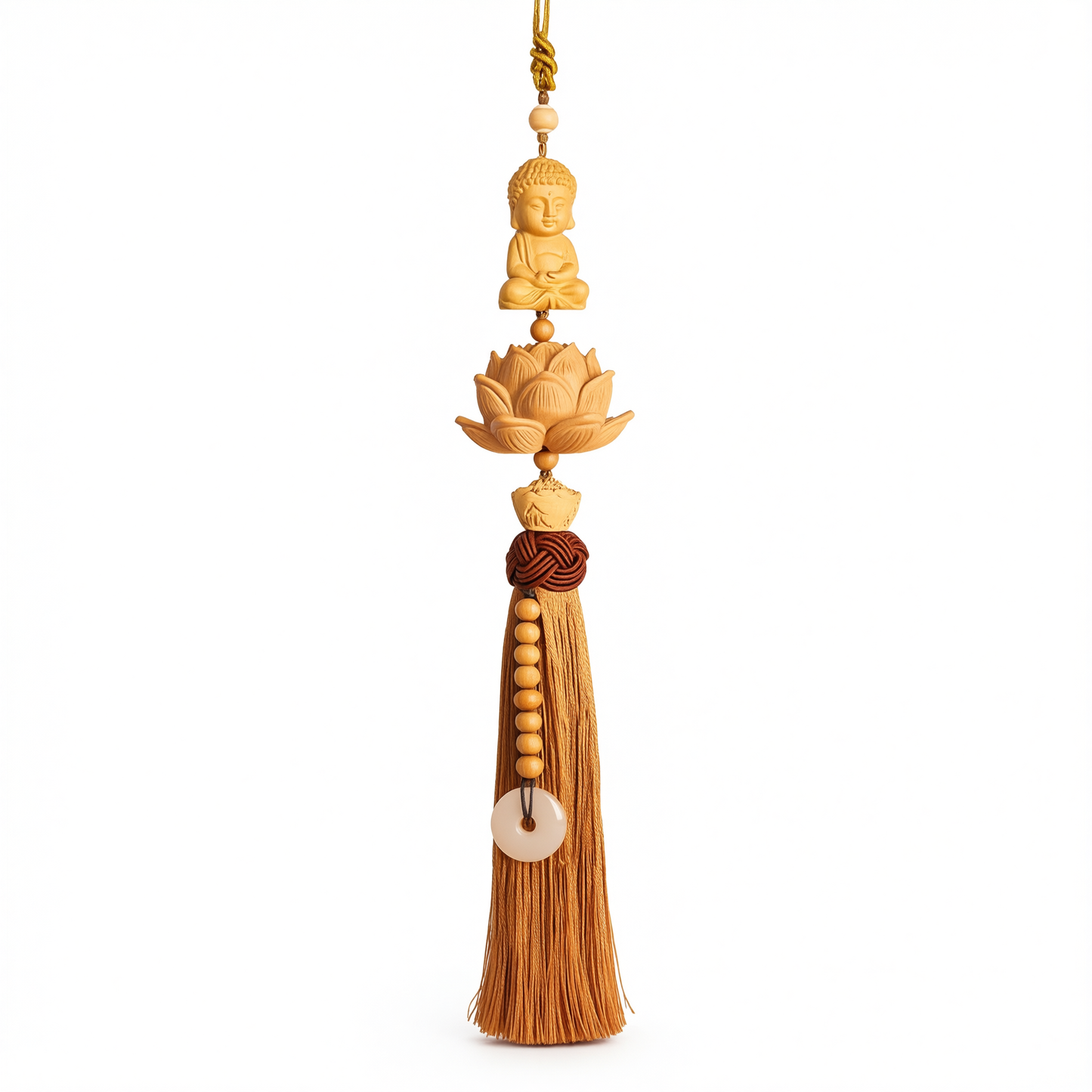 Tan hui Boxwood Lotus Car Hanging Ornament Little buddha [boxwood lotus] light coffee tassel style [car hanging + exquisite gift box]